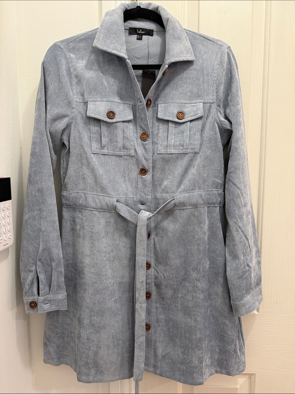 Lulu's Light Blue Corduroy Button-Front Trench Jacket